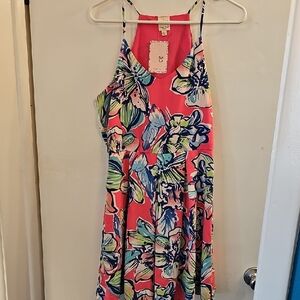 Pink Owl Floral Mini Dress - Pink and Blue